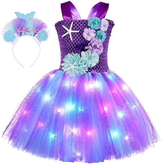 Girls Dresses Kids Baby Girls Sleeveless Suspenders Led Lamp Dress Dance Party Princess Dresses Headband Set Tutu for Toddler Girls