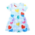 thumbnail image 1 of Girls Dresses Kids Baby Girls Summer Striped Print Bird Embroidered Short Sleeve Casual Dress Baby Dress Sky Blue 2 Years-3 Years, 1 of 7