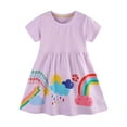 thumbnail image 1 of Girls' Dresses Kids Baby Girls Summer Striped Print Bird Embroidered Short Sleeve Casual Dress Toddler Girl Dress Pink 3 Years-4 Years, 1 of 7