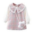 thumbnail image 1 of Girls Dresses Kids Baby Long Sleeve Plaid Prints Princess Dress Bag Set Pink Elegant Kids Outfits 12 Months-18 Months, 1 of 7