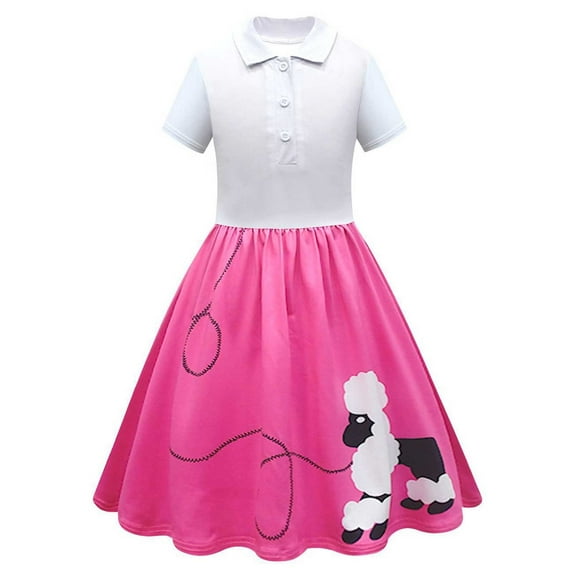 Girls' Dresses Kids Child Short Sleeve Poodle Skirt Sock Hop Trendy Party Dance Performance Princess Dress Size 18 M-24 M
