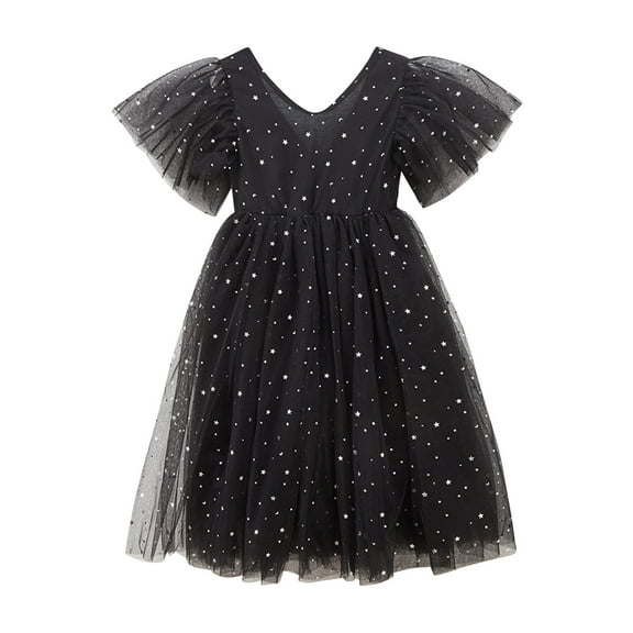 Girls Dresses Kids Children Long For Star Printed Casual Dress Big Girl Clothes Summer Sleeveless Dress Black Elegant Kids Outfits 13 Years-14 Years