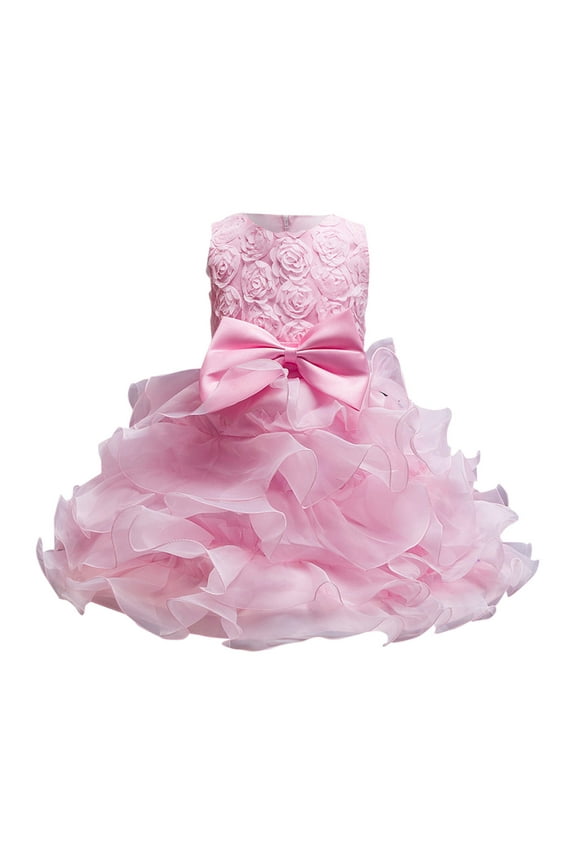 Girls Dresses Kids Dress Birthday Long Sleeveless Mesh Princess Flower Girl Wedding Kids Pink Elegant Kids Outfits 18 Months-24 Months