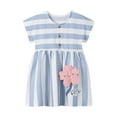 thumbnail image 1 of Girls' Dresses Kids Girls Summer Striped Print Short Sleeve Dress Toddler Baby Cute Casual Sundress Girls Skirts Light Blue 12 Months-24 Months, 1 of 7