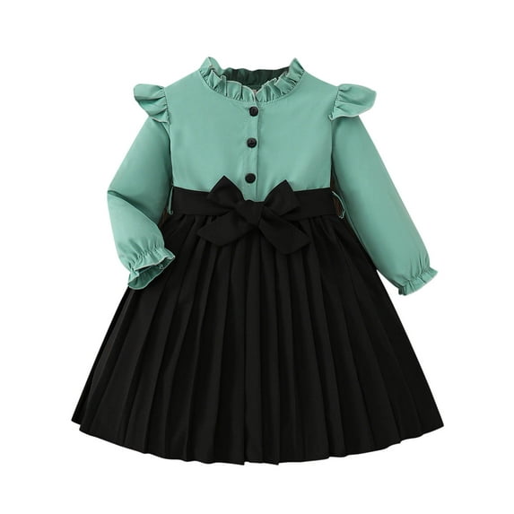 Girls Dresses Kids Knitted Long Sleeve Autumn Solid Color Jumper Sweater A-Line Dress Winter Casual Clothes for Girl Green 2-3 Years