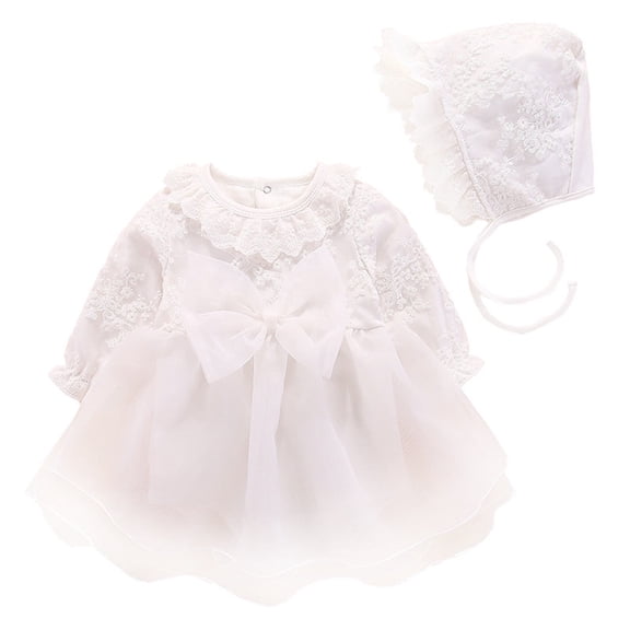 Girls Dresses Kids Solid Autumn Print Long Sleeve Romper Princess Dress Hat Toddler Dress White 9 Months-12 Months