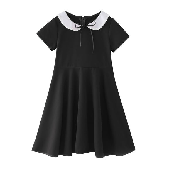 Girls Dresses Kids Toddler Baby Spring Summer Solid Color Short Sleeve Dress Party Princess Dress Size 2 Y-3 Y