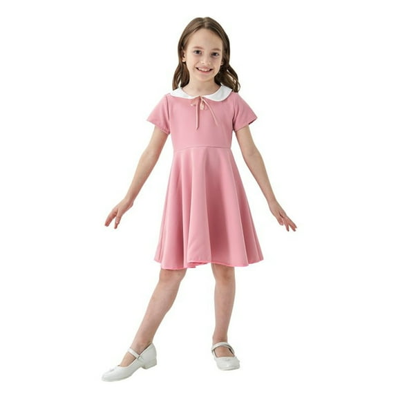Girls Dresses Kids Toddler Baby Spring Summer Solid Color Short Sleeve Dress Party Princess Dress Size 3 Y-4 Y