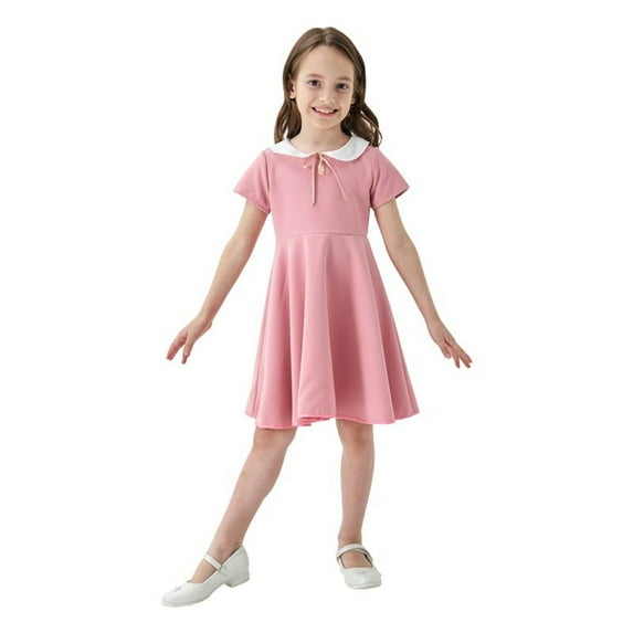 Girls Dresses Kids Toddler Baby Spring Summer Solid Color Short Sleeve Dress Party Princess Dress Size 9 Y-10 Y