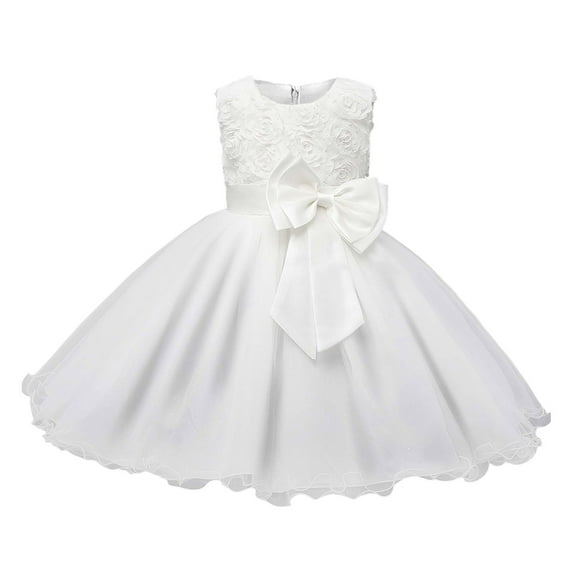 Girls Dresses Kids Toddler Girls Summer Solid Sleeveless Party Princess Dress Flower Girl Evening Gown for Performance Dress for Girls White 12 Months-18 Months