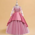 thumbnail image 1 of Girls Dresses With Lace Teen Girl Dresses Long Sleeve 7-14 Years Solid Color Hollow Out Lace Decor Tulle Skirt Bow Accent Elegant Princess Dress for Birthday Pageant Wedding Party Pink, 1 of 7