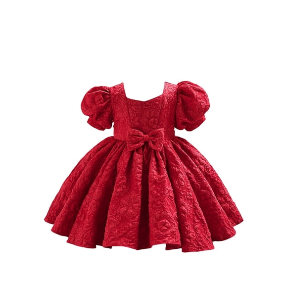 Girls Dresses Little Girl Party Dress, Trendy Puff Sleeve Design for Birthday Celebration, Elegant Flower Girl & Pageant Gown. 100Red