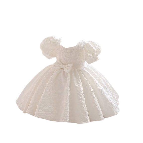 Girls Dresses Little Girl Party Dress, Trendy Puff Sleeve Design for Birthday Celebration, Elegant Flower Girl & Pageant Gown. 100White