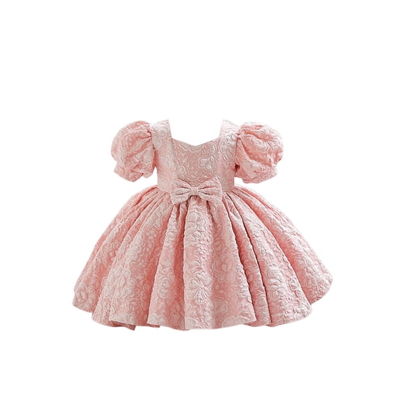 Girls Dresses Little Girl Party Dress, Trendy Puff Sleeve Design for Birthday Celebration, Elegant Flower Girl & Pageant Gown. 80Pink