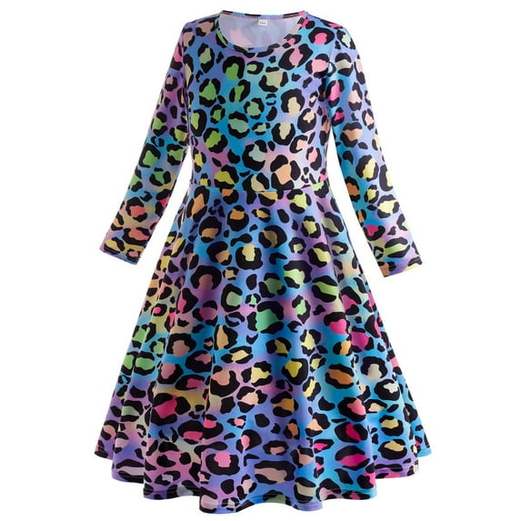Girls Dresses Long Sleeve Casual Printed Dancing Princess Dress Party Swing Dresses for Kids 2-10 Years
