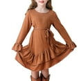 thumbnail image 1 of Girls Dresses Loose Casual Ruffle Swing Midi Dress With Belt Designed For Ages 5 To 14 Years,Z02 Brown,7-8 Years, 1 of 9