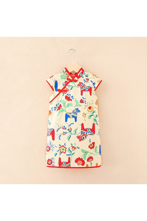Girls' Dresses Loose Fit Short Sleeve Qipao Cheongsam Kids Clothing