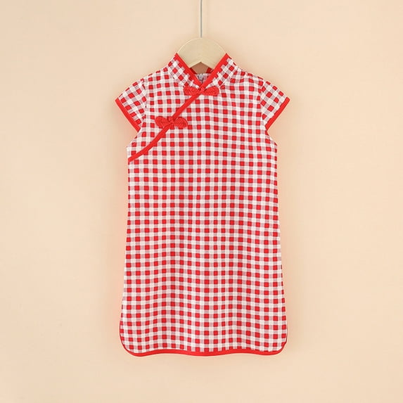 Girls Dresses Loose Fit Short Sleeve Qipao Cheongsam Kids Clothing