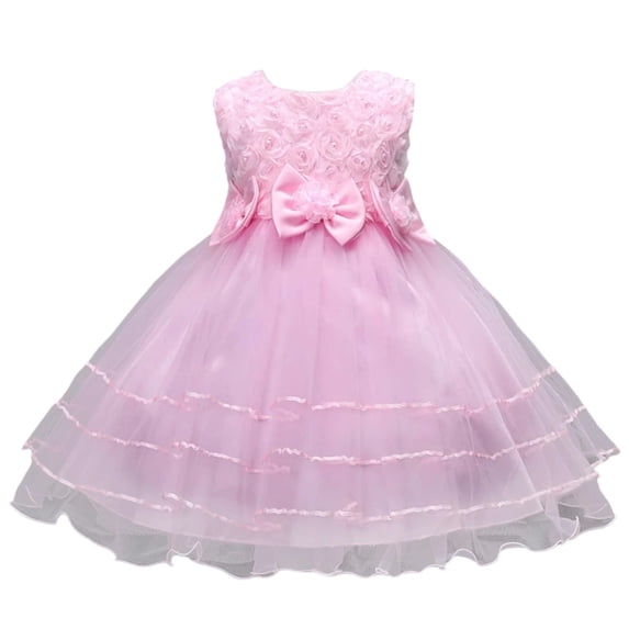Girls Dresses Mesh Stylish Sleeveless Solid Color with Bow Kids Clothes