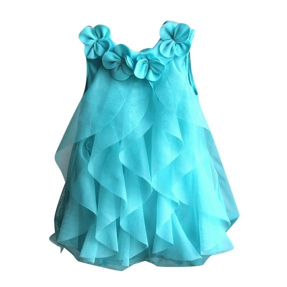Girls' Dresses Baby Spring Summer Solid Color Flower Ruffle Sleeveless Princess Dress Size 3 M-6 M
