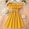 thumbnail image 1 of Girls' Dresses Off Shoulder Casual Summer Princess Dresses A Line Dresses Cute Dresses for Girls 9-10 Years, 1 of 4
