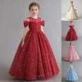thumbnail image 1 of Girls Dresses Off Shoulder Party Gown Elegant Ruffled Formal Evening Pageant Dresses Dress for Girls Gold 4-5 Years, 1 of 9
