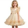 thumbnail image 1 of Xijirk Girls Dresses,Elegant Girls Party Dress With Puffed Sleeves And Skirt for Performance Wear Toddler To Kids Formal Attire,Dresses for Girls,Light Yellow,3-4 Years, 1 of 5