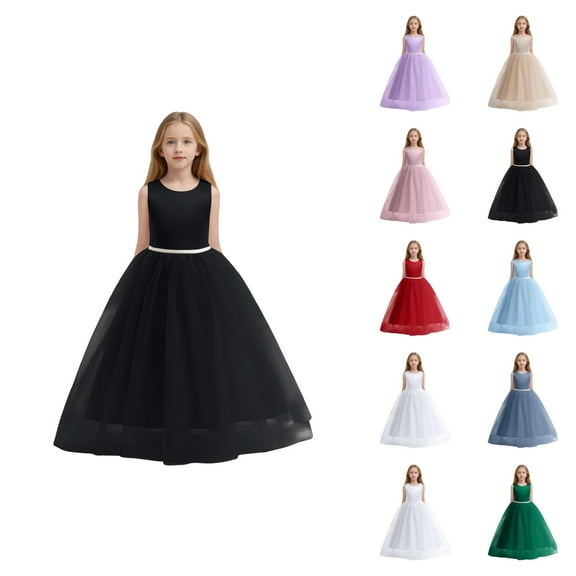 Girls Dresses Party Dress for Girls Flower Girls Satin Pageant Dress For Wedding Kids Pearls Prom Gowns With Bow Knot