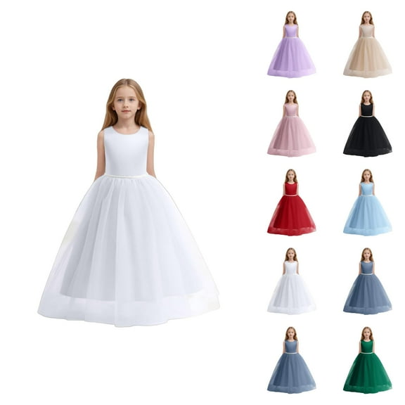 Girls Dresses Party Dress for Girls Flower Girls Satin Pageant Dress For Wedding Kids Pearls Prom Gowns With Bow Knot