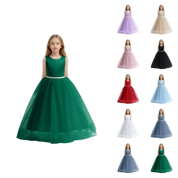 Girls Dresses Party Dress for Girls Flower Girls Satin Pageant Dress For Wedding Kids Pearls Prom Gowns With Bow Knot