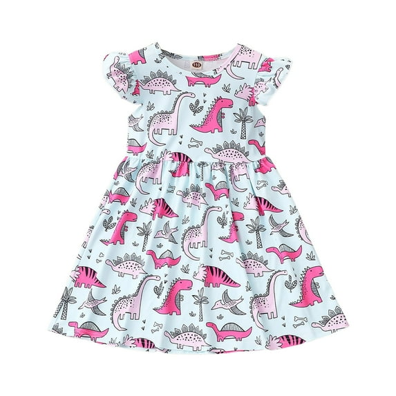 Girls Dresses Princess Dress Girls' Short-Sleeve Dress Kids Toddler Priness A-line Dress Dinosaur Casual Dresses Pink 18-24 Months
