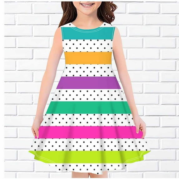 Girls Dresses Princess Heart Rainbow Party Dress Round Neck Tulle Dress Ndbuld 130cm/51.18in Multicolor