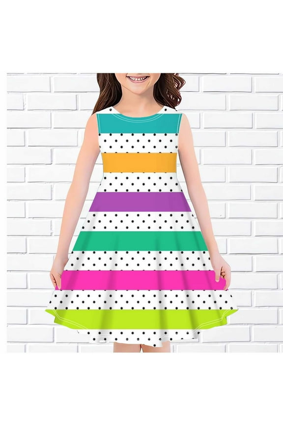 Girls Dresses Princess Heart Rainbow Party Dress Round Neck Tulle Dress 160cm/62.99in Multicolor
