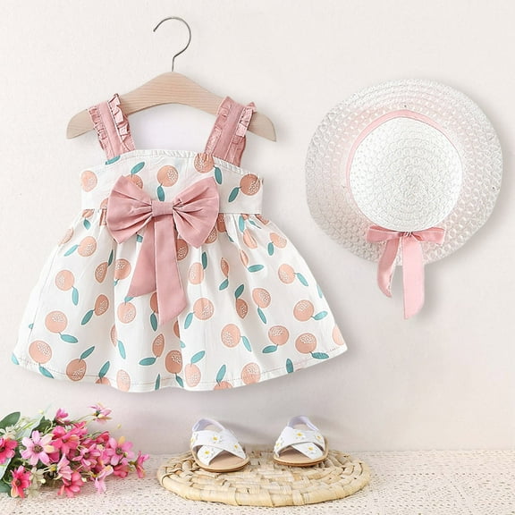 Girls Dresses Print Tank Bowknot Front Casual Play Dres Kids Clothing