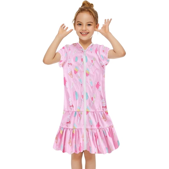 Girls' Dresses Rainbow Swimsuit Coverup Zip Up Beach Bathing Suit Hooded Bathrobe Kids Outfits
