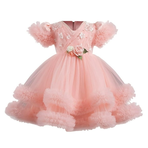 Girls Dresses Ruffle Sleeve Unicorn Print Rainbow Sequins Tulle Tutu Dress Kids Wedding Birthday Party Princess Clothes for Girl Pink 8-9 Years