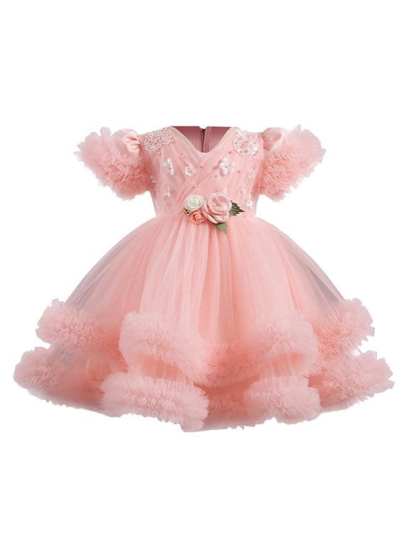 Girls Dresses Ruffle Sleeve Unicorn Print Rainbow Sequins Tulle Tutu Dress Kids Wedding Birthday Party Princess Clothes for Girl Pink 8-9 Years