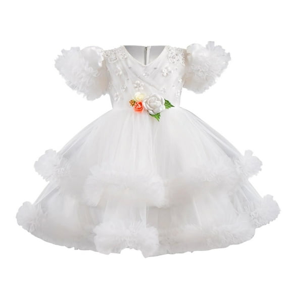 Girls Dresses Ruffle Sleeve Unicorn Print Rainbow Sequins Tulle Tutu Dress Kids Wedding Birthday Party Princess Clothes for Girl White 4-5 Years
