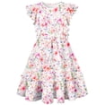 thumbnail image 1 of Aideaone Girls Summer Dress Ruffle Flutter Sleeve A-Line Sundress Butterfly Floral Print with Waist Tie 7-13 Years, 1 of 7