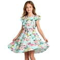 thumbnail image 1 of Aideaone Girls Dresses Ruffle Sleeveless A-Line Cute Church Dress Flutter Hem Butterfly Sundress with Belt 7-13 Years, 1 of 7