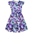 thumbnail image 1 of Aideaone Girls Summer Dress Ruffle Flutter Sleeve A-Line Sundress Butterfly Floral Print with Waist Tie 7-13 Years, 1 of 6