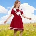 thumbnail image 1 of Girls Dresses School Casual Color Block Short Sleeve Student Skirts Nautical Sailor Dresses Girls Dress Red 12-13 Years, 1 of 9