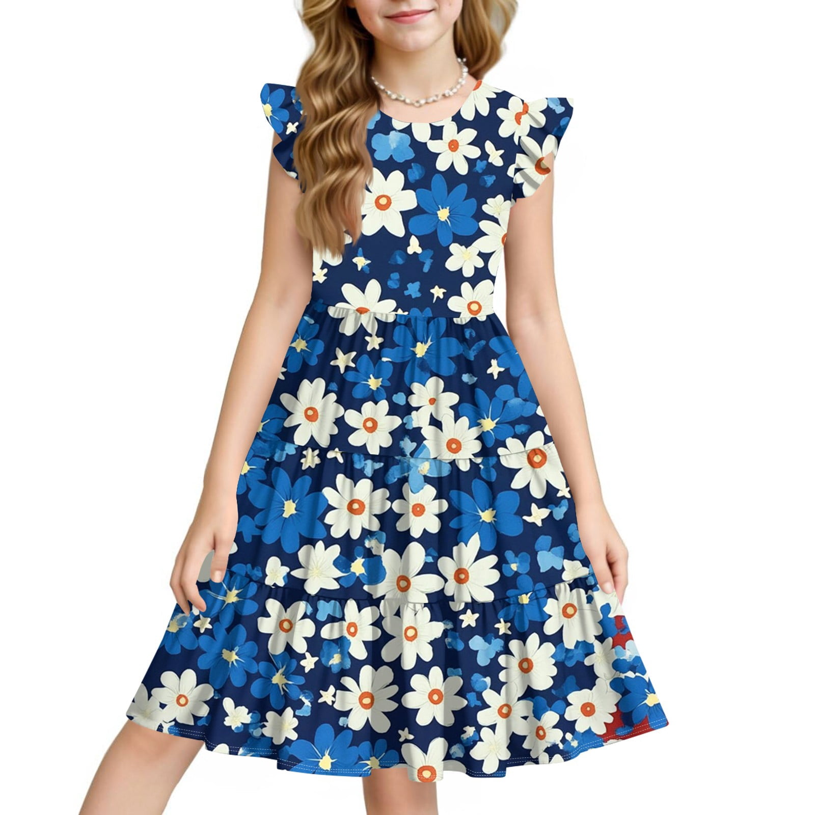Girls Dresses Size 10-12 American Flag Dresses Flutter Sleeve