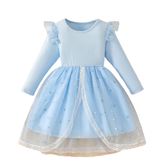 Girls' Dresses Size 10-12 Fashion Embroidery Long Sleeve A Line Dress Cute Crewneck Princess Dresses Size 3-10
