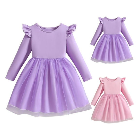 Girls Dresses Size 10-12 Red Toddler Girl Tulle Dress Ruffle Long Sleeve Baby Girls Fashion Casual Party Tutu Dresses 2-6Y