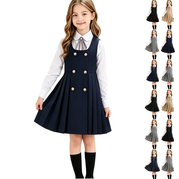 Girls Dresses Size 10-12 School Uniform Sleeveless Jumper Dress Crew Neck A-Line Trendy Pleated Dress Royal Blue