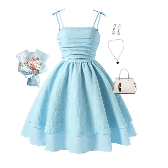Girls Dresses Size 10Y Summer Solid Color Sleeveless Sundress with Strap Casual Sweet Kids Princess Dress
