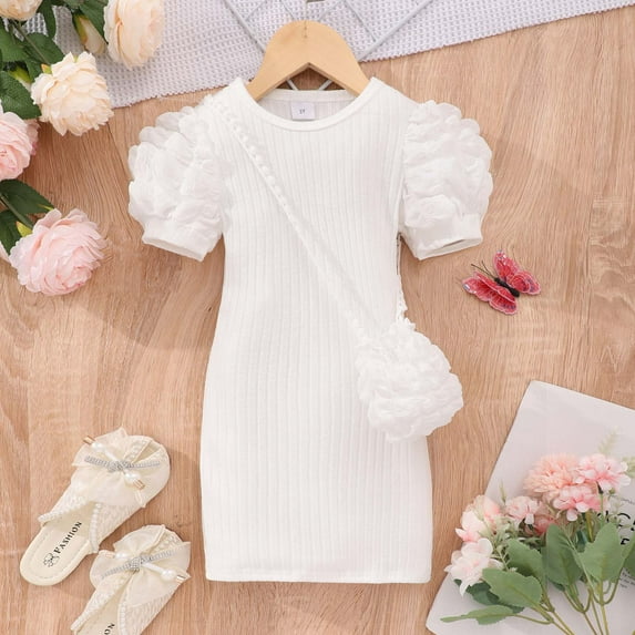 Girls Dresses Size 14-16 Tween Girls Dress Ruffle Sleeve V Neck Dresses Flower Girl Dresses for Girls 7-16 White Casual Summer Beach Sundress with Pockets Vestido De Bebe NiñA 4 Years