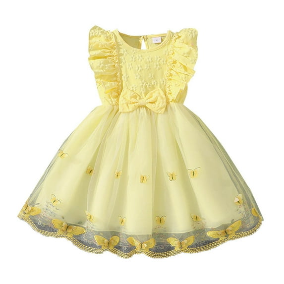 Girls Dresses Size 5 Birthday Party Dress Embroidery Princess Flower Tutu Dress Wedding Pageant Evening Gown,Yellow,5-6 Years