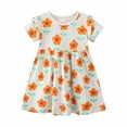 thumbnail image 1 of Girls Dresses Size 5 Floral Prints Crew Neck Short Sleeve Outfits Birthday Casual Toddler Little Girl Summer Dresses,Orange,2-3 Years, 1 of 5